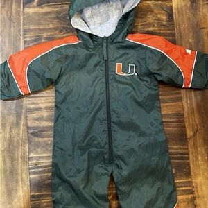 Miami Hurricanes Kids Hooded windsuit - Green & Orange vintage Y2K 6-9 months